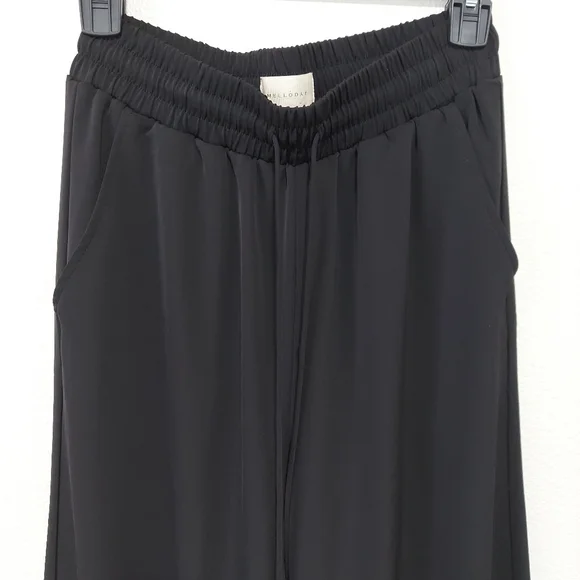 Flowy Black Tie Waist, Wide Leg Dress Pant - Picture 3 of 5